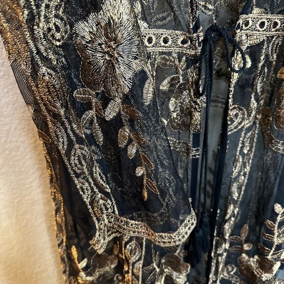 Haute Monde Cinched Waist Kimono Topper Medium Blk Copper Embroidered Whimsigoth - Picture 5 of 11